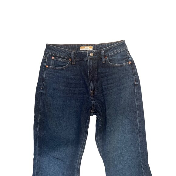 Womens Blue Jeans 12 Regular High Rise Curvy Fit Flare Leg 90s Style Dark Wash - Picture 7 of 13